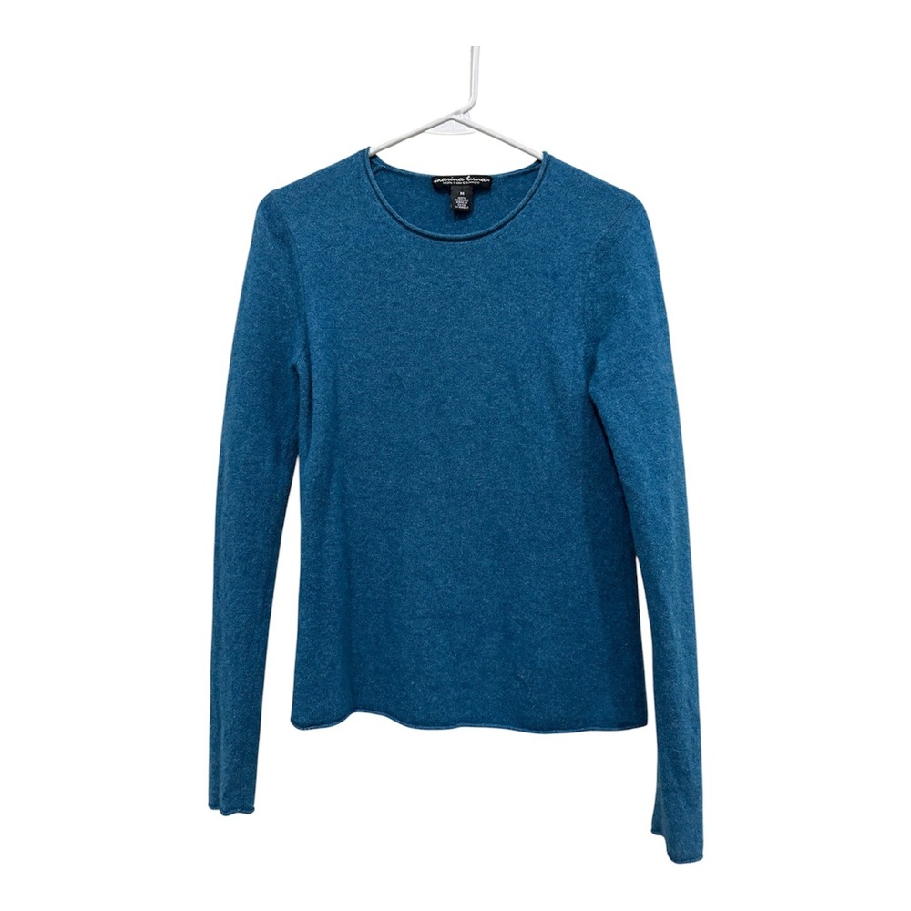 Marina Luna Womens 100% 2-Ply Cashmere Crewneck Sweater Teal Blue Size M LongSle
